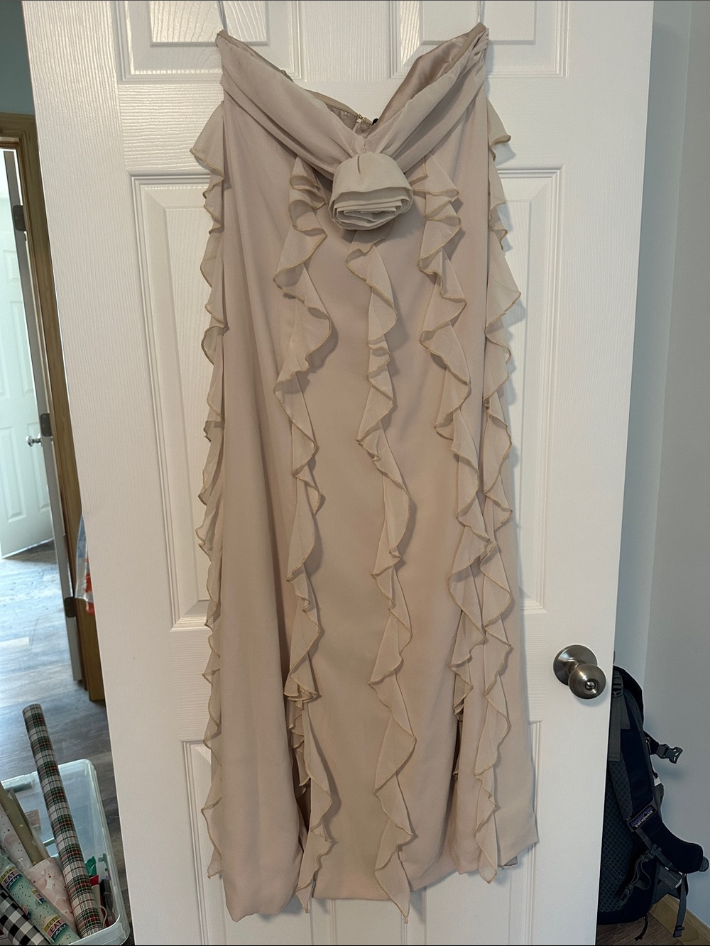 Club L London Cream Ruffle Maxi Dress